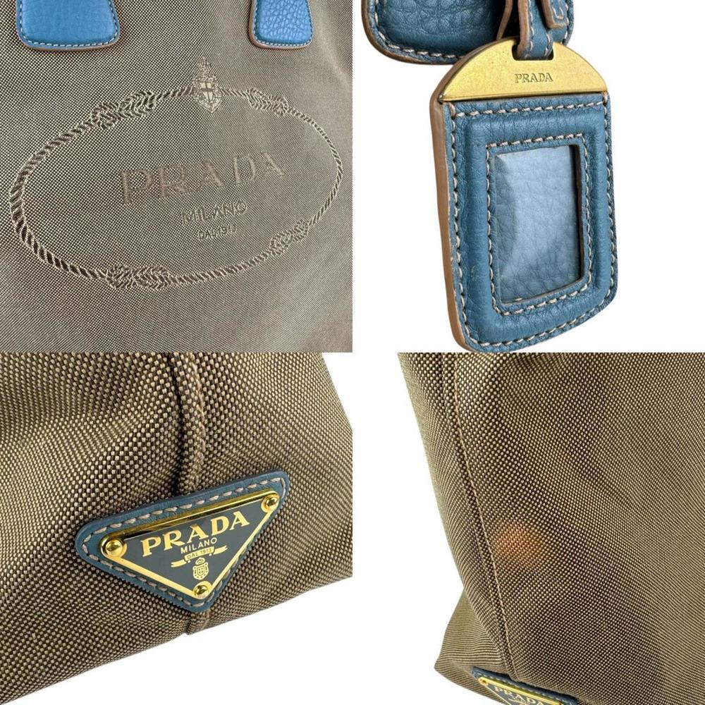 PRADA Shoulder Bag Handbag Canvas Leather Blue Green x Brown Women's BN2354 z... - Picture 4 of 5